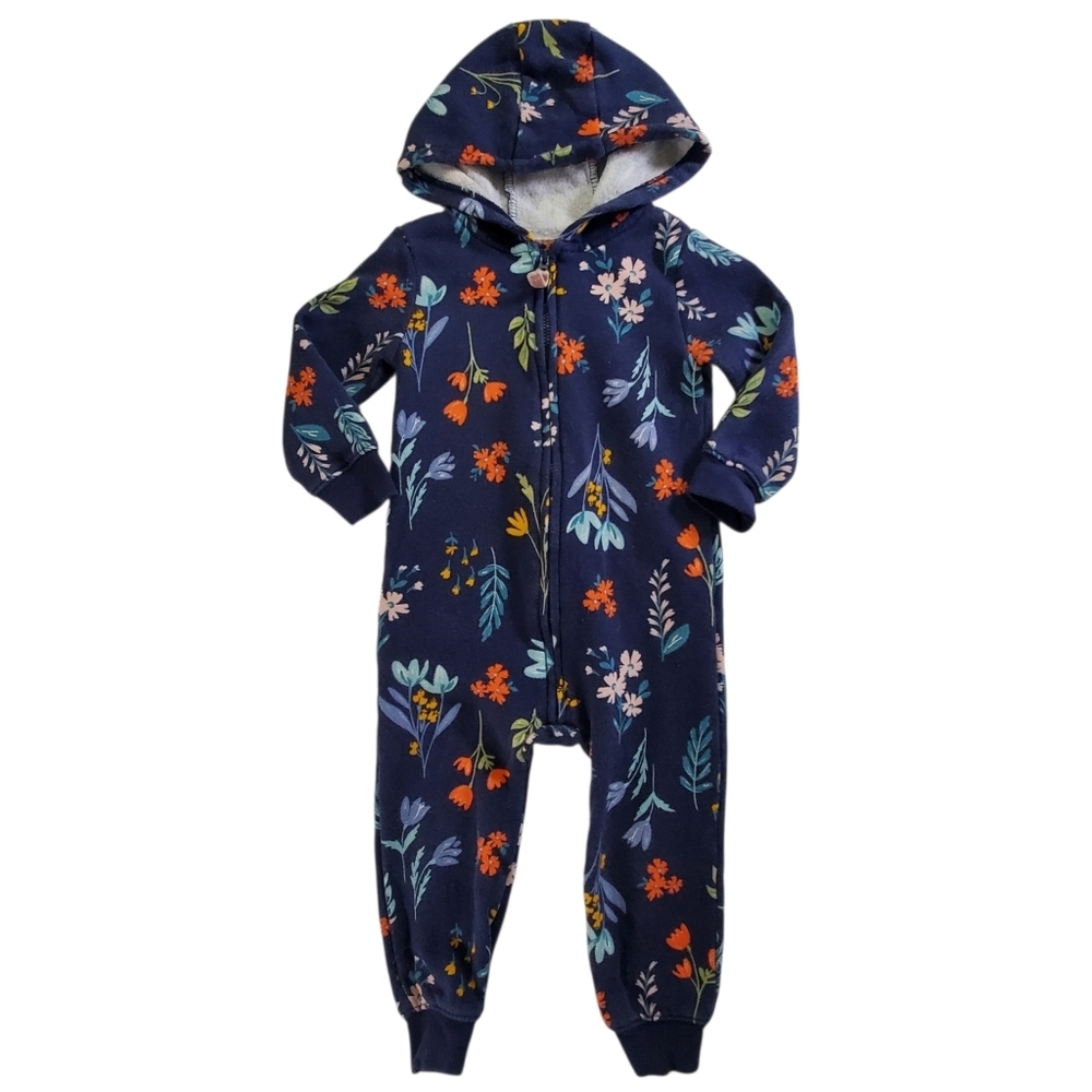 K1353 * Carter's Floral Fleece Onepiece Jumpsuit Navy Blue Size 18M